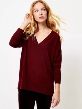 LOFT Wine-Red V-Neck Sweater